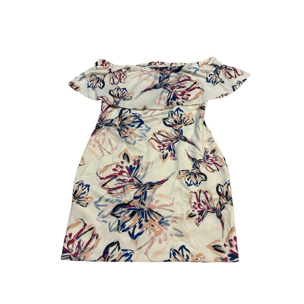 Belle Badgely Mischka Off Shoulder Floral Dress White Blue and Orange Size 14